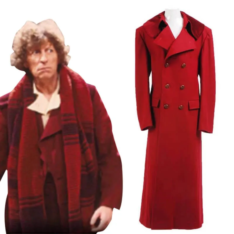 Doctor Who fourth 4th Doctor Dark Red Long Trench Wool Coat Cosplay Costume