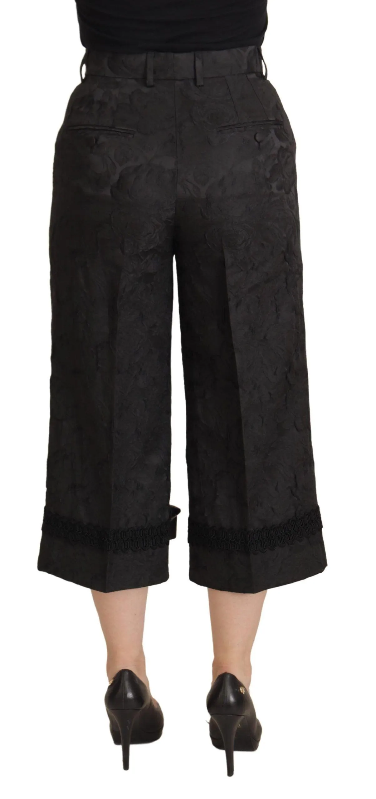 Dolce & Gabbana Black Brocade Cropped High Waist Pants