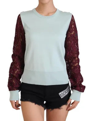 Dolce & Gabbana Multicolor Lace Round Neck Pullover Sweater