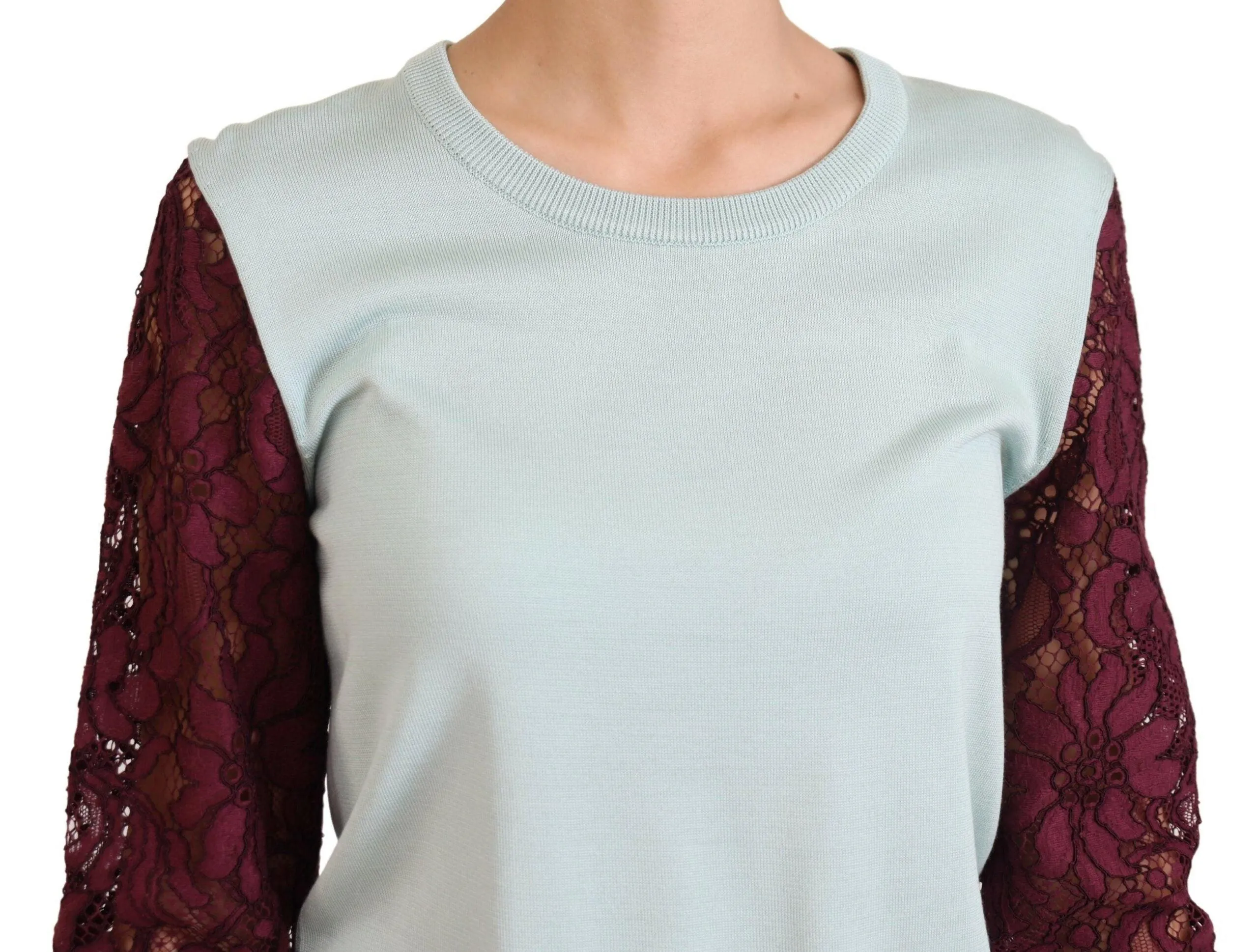 Dolce & Gabbana Multicolor Lace Round Neck Pullover Sweater