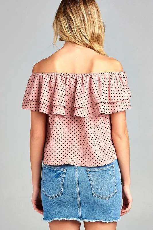 Double Ruffle Off Shoulder Polka Dot Top