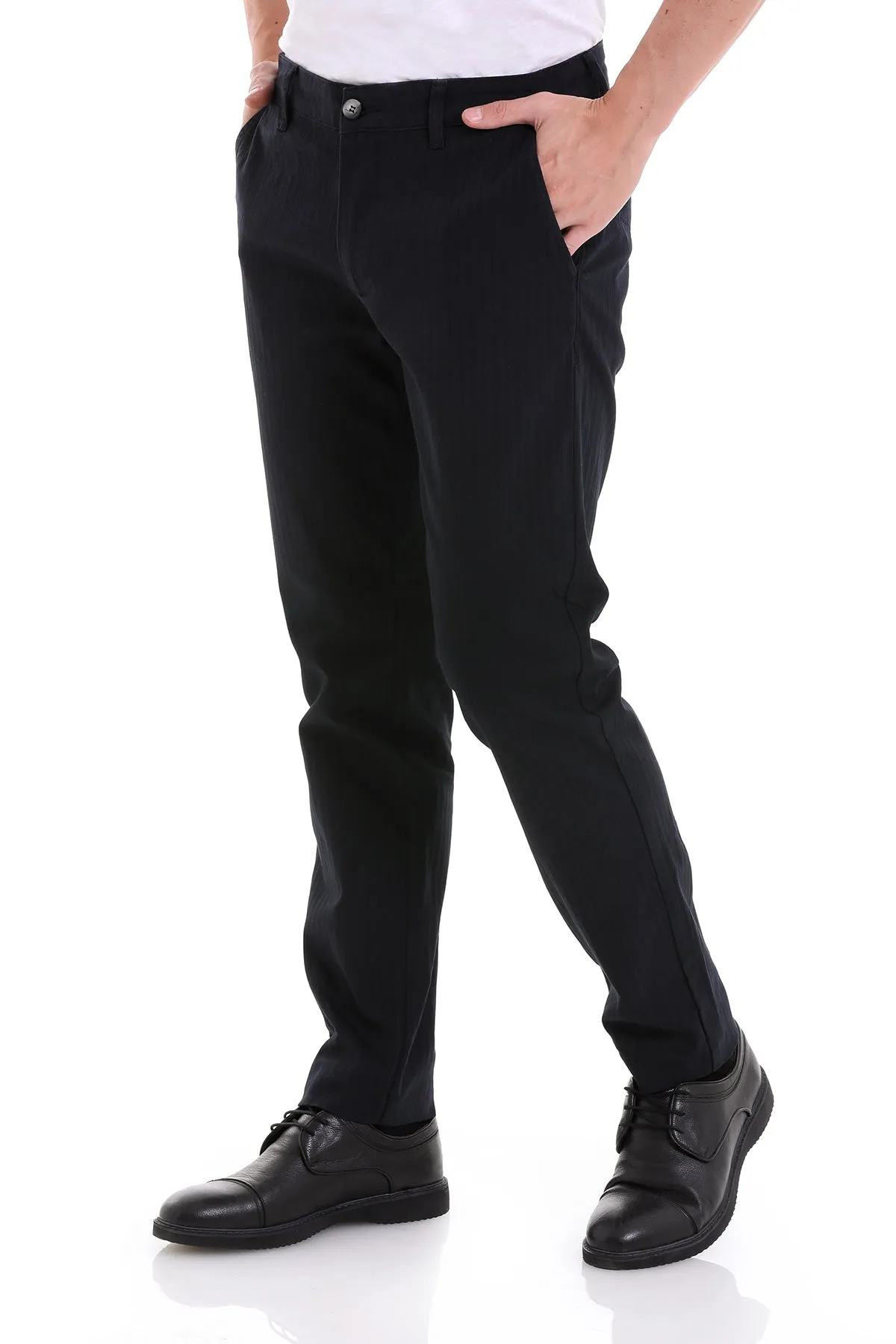 Dynamic Fit Side Pocket High Waist Cotton Navy Casual Pants