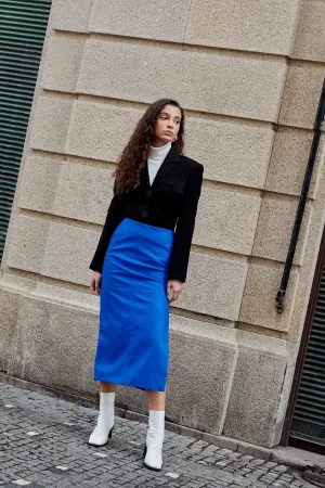 Emily Midi Faux-Leather Skirt Blue