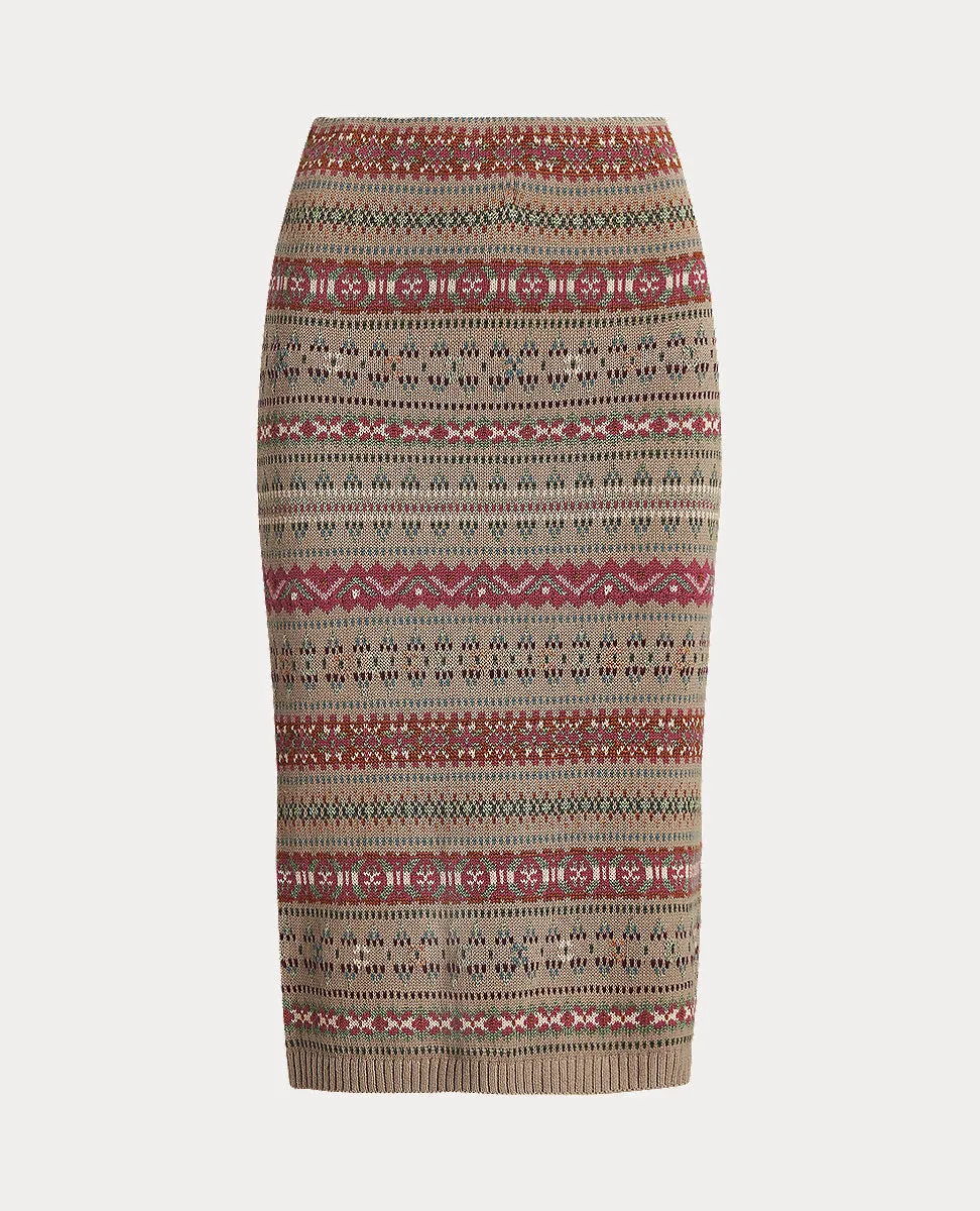 Fair Isle Linen-Blend Pencil Skirt In Multi