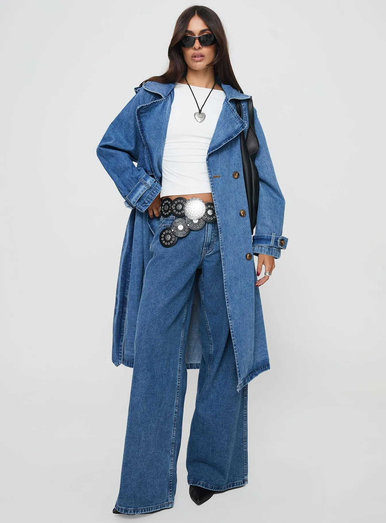 Fashionkova Honeyed Denim Trench Coat Mid Wash