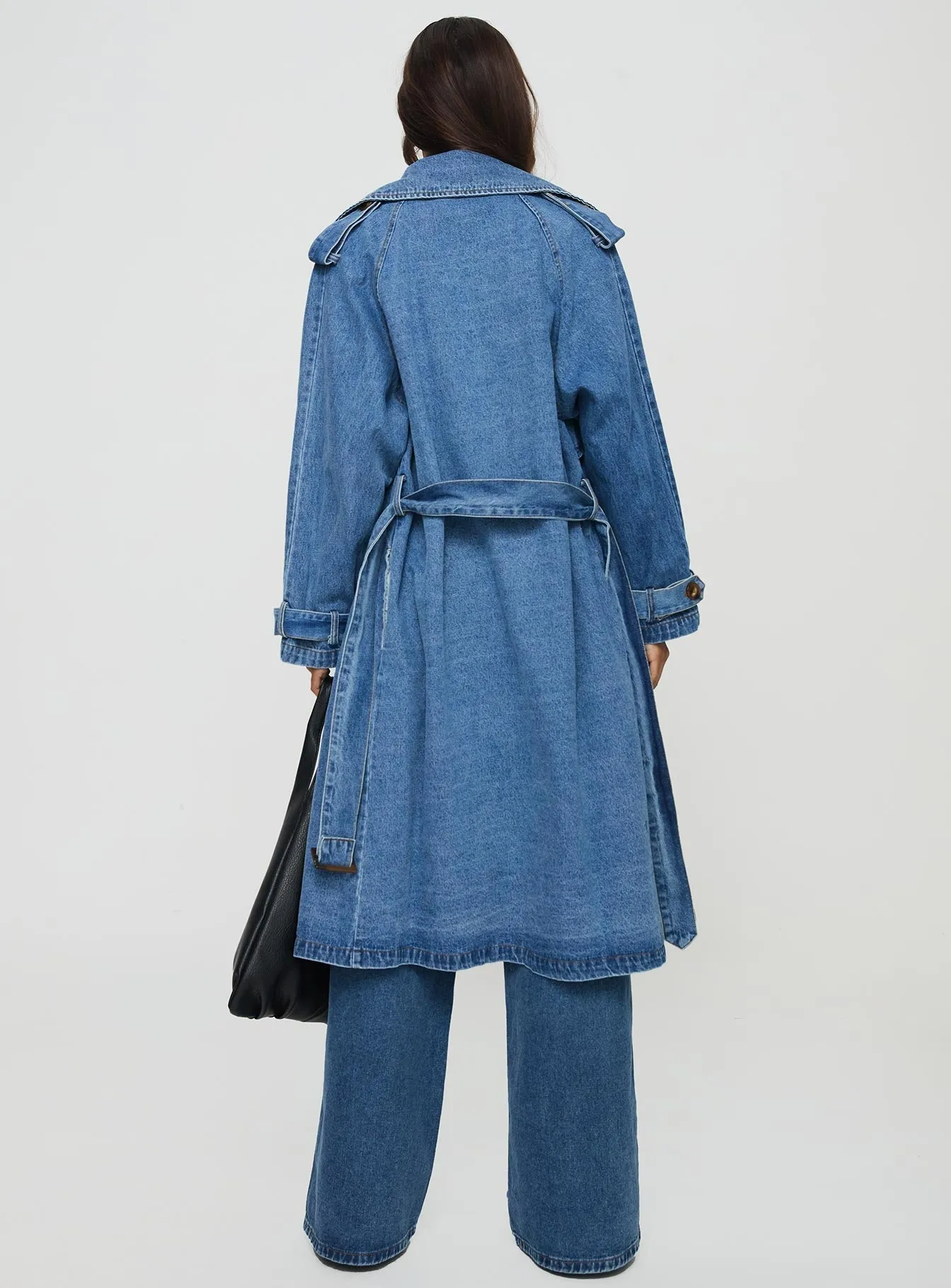 Fashionkova Honeyed Denim Trench Coat Mid Wash