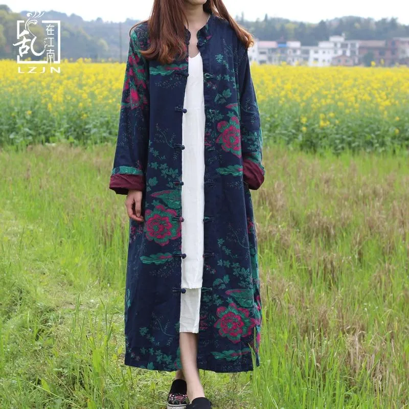 Floral Chinese Linen Trench Coat