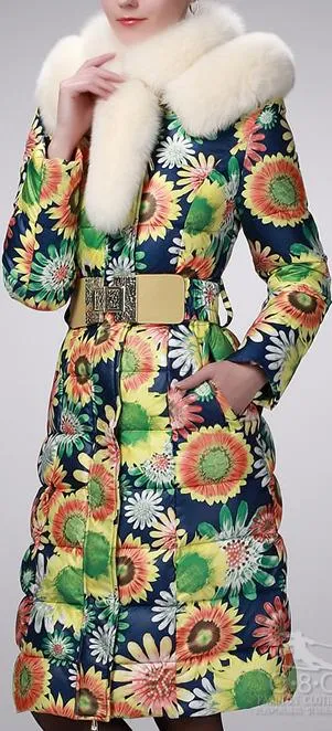 Flower Power Fur-Trim Puffer Coat