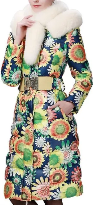 Flower Power Fur-Trim Puffer Coat