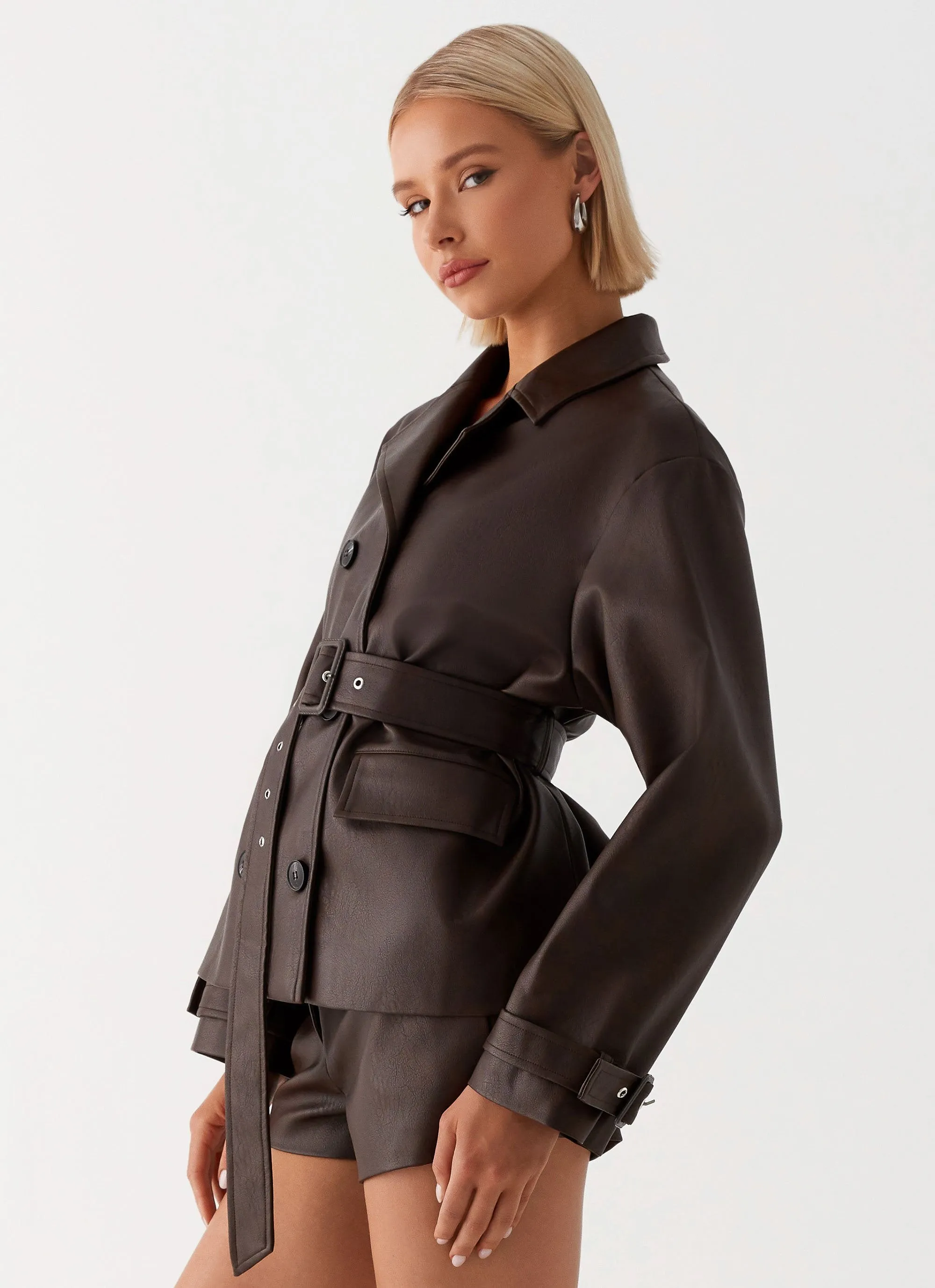 Francisco Cropped Trench Coat - Brown