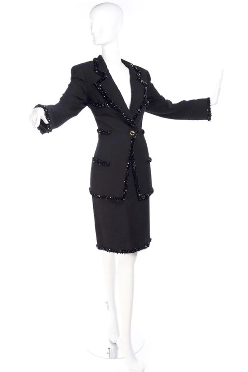 F/W 1996/97 Emaunel Ungaro Black Skirt & Jacket Evening Suit With Sequins