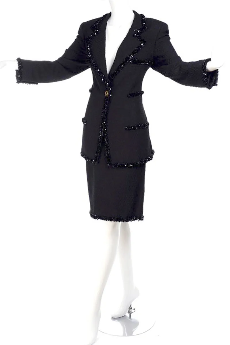 F/W 1996/97 Emaunel Ungaro Black Skirt & Jacket Evening Suit With Sequins