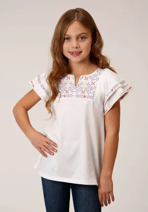 GIRLS COTTON MILANGE SHORT SLEEVE KNIT T-SHIRT