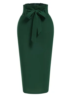 Green 1960s Solid Belted Pencil Skirt