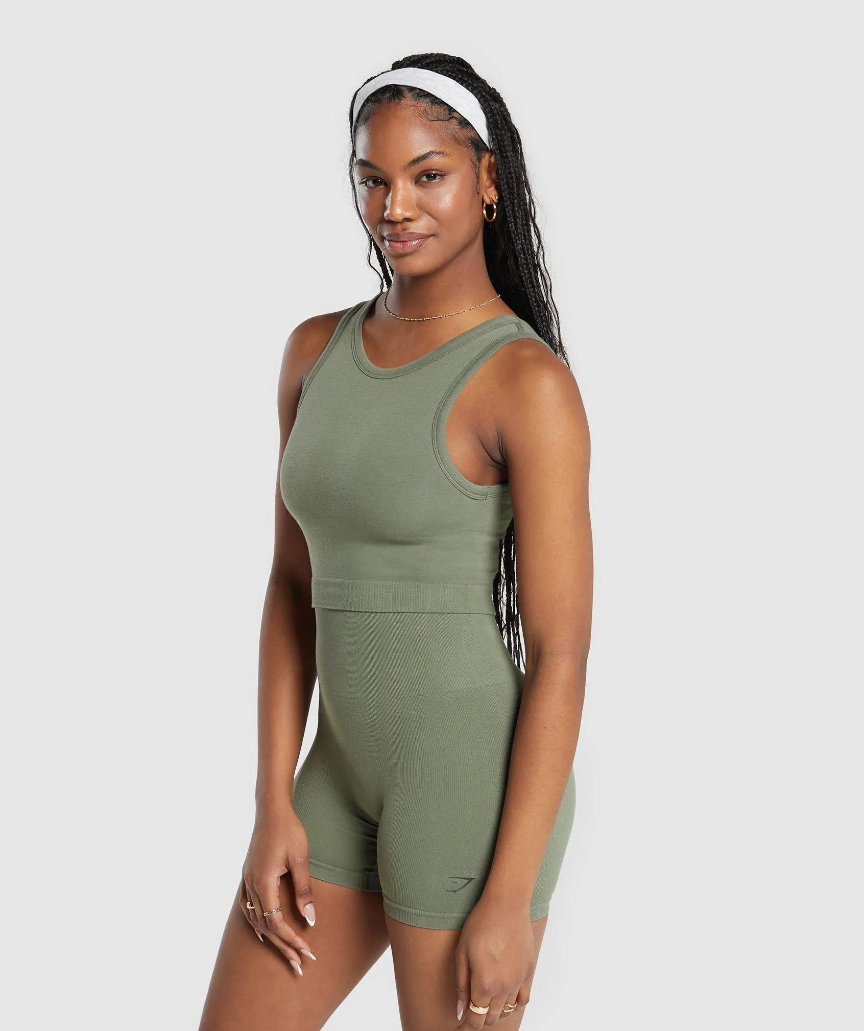 Gymshark Ribbed Cotton Seamless Body Fit Tank - Base Green