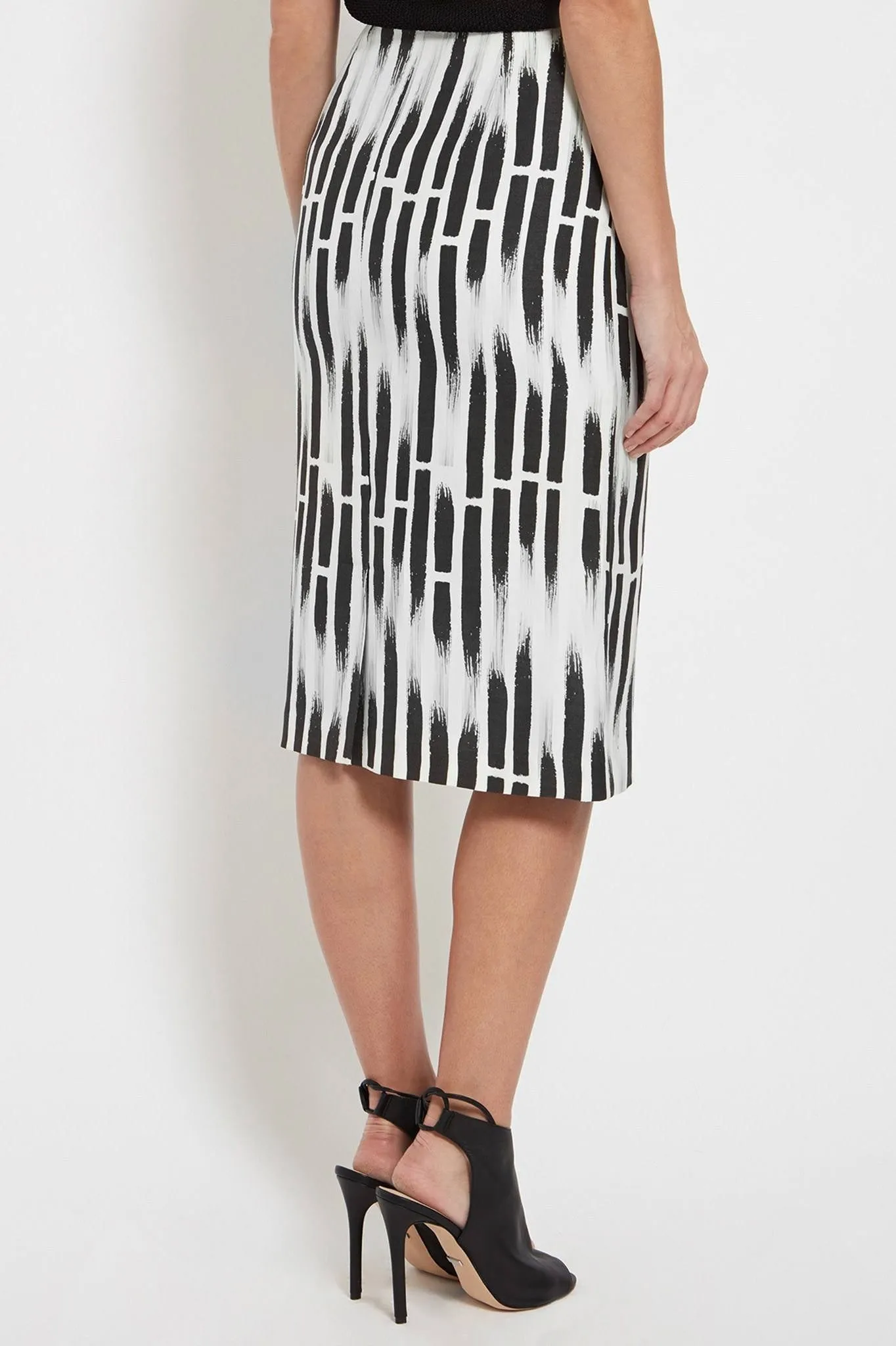 Harper Skirt: Printed Stripe Linen-Blend Pencil Skirt