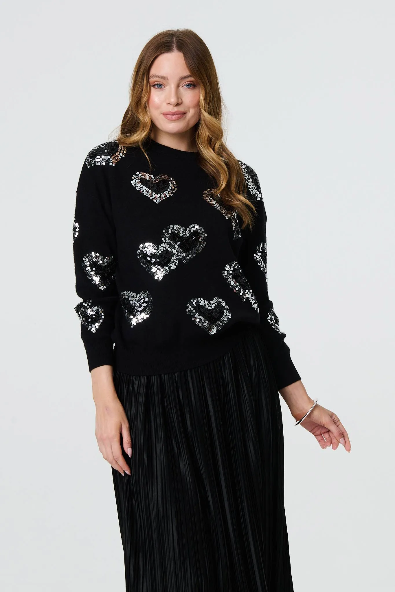 Heart Sequin Embellished Knitted Jumper