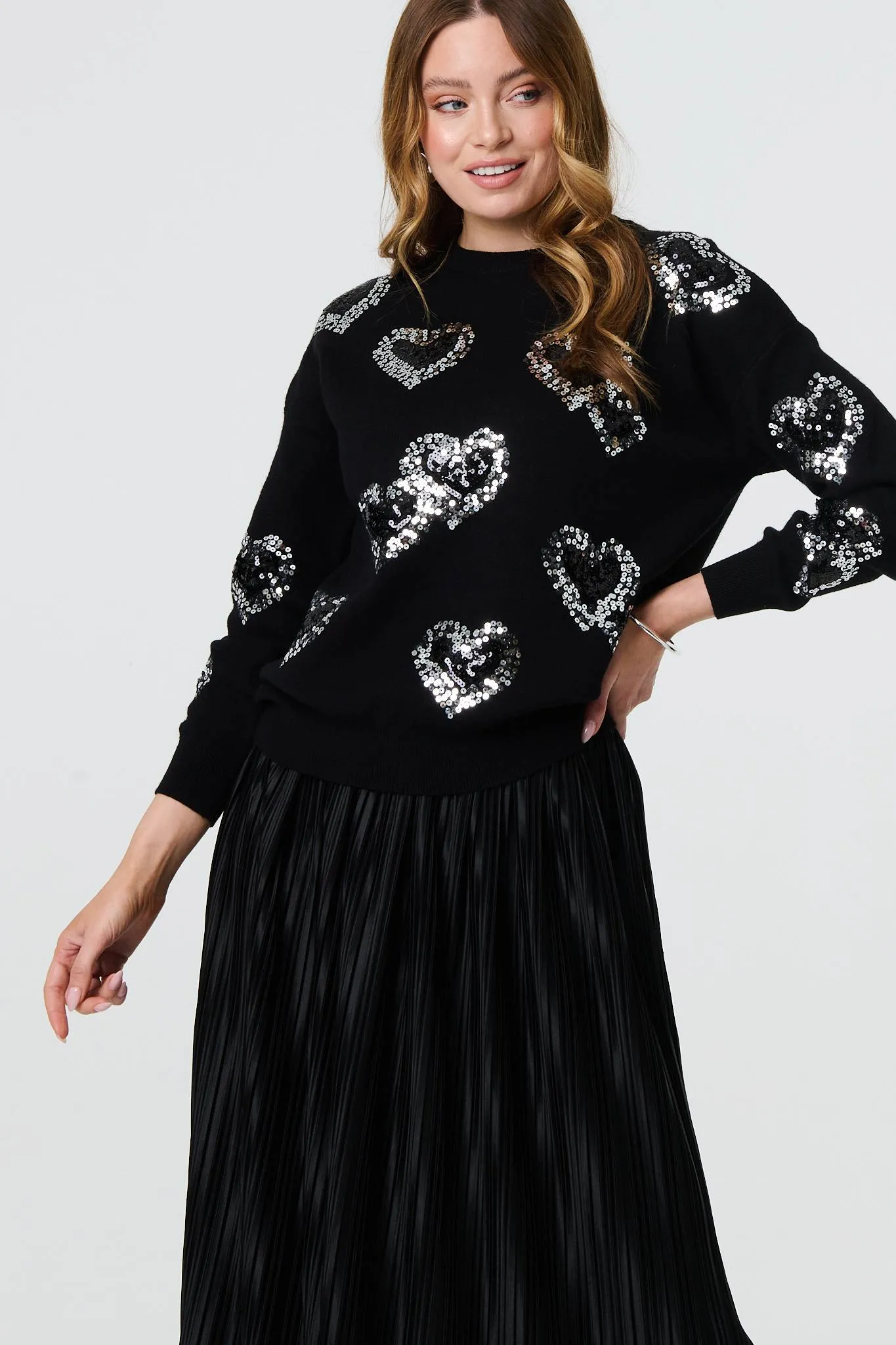 Heart Sequin Embellished Knitted Jumper