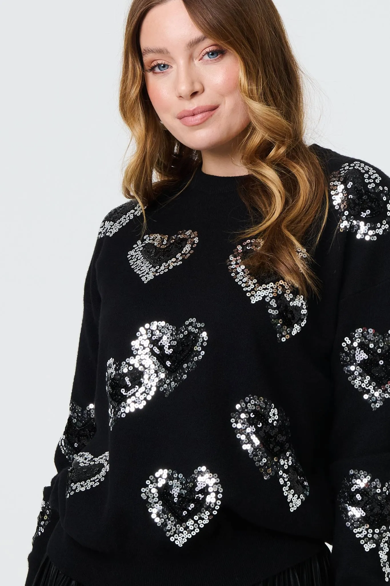 Heart Sequin Embellished Knitted Jumper