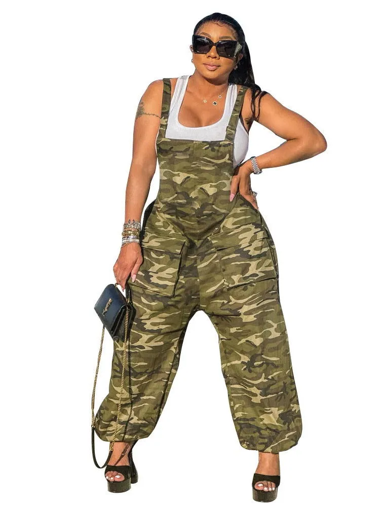 High waist Camouflage Cargo Pocket Jumpsuit