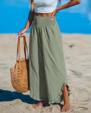 High-waist pleated irregular wide-leg pants