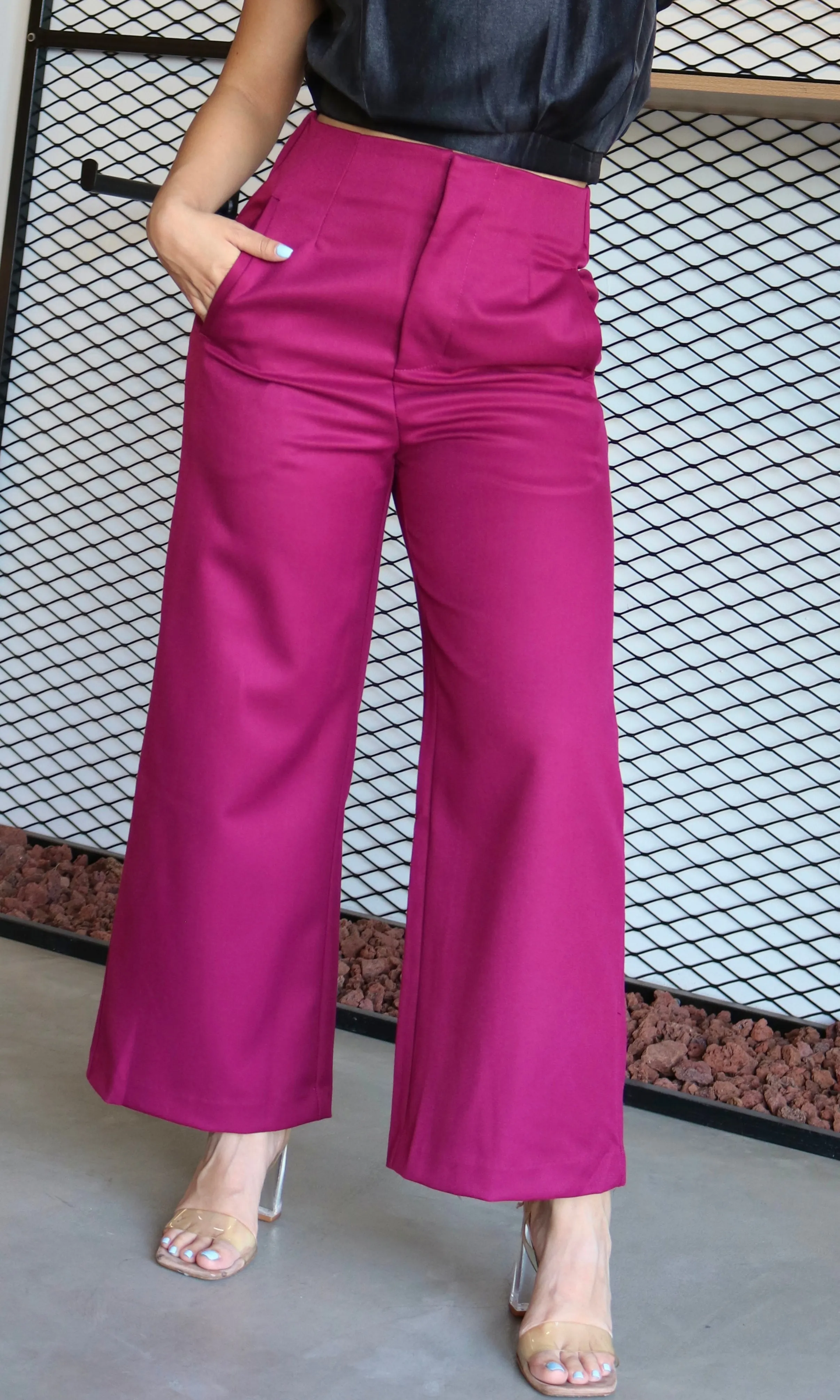 High Waist Side Pocket Wide Pants