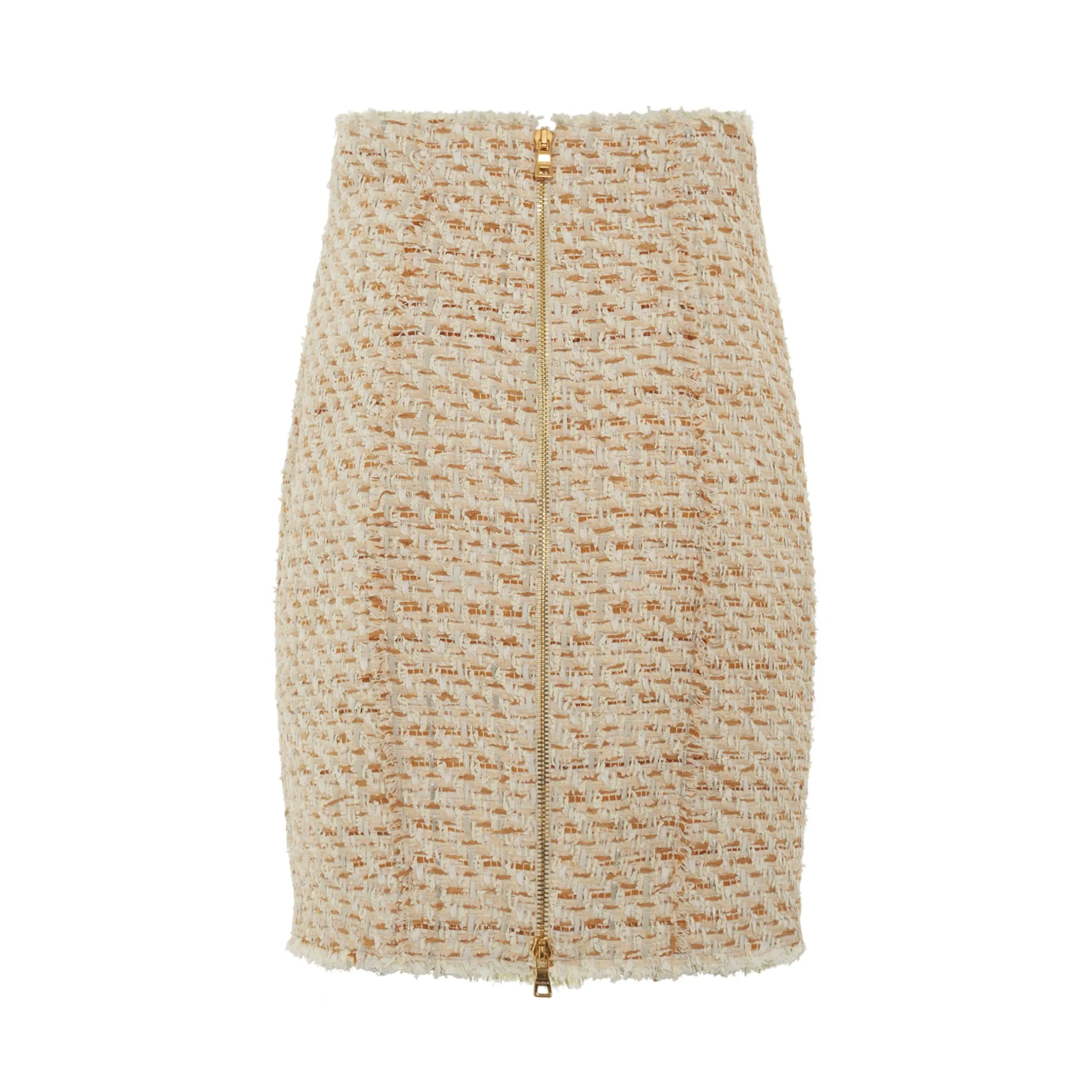 High Waisted 6 Button Tweed Short Skirt in Multi Beige