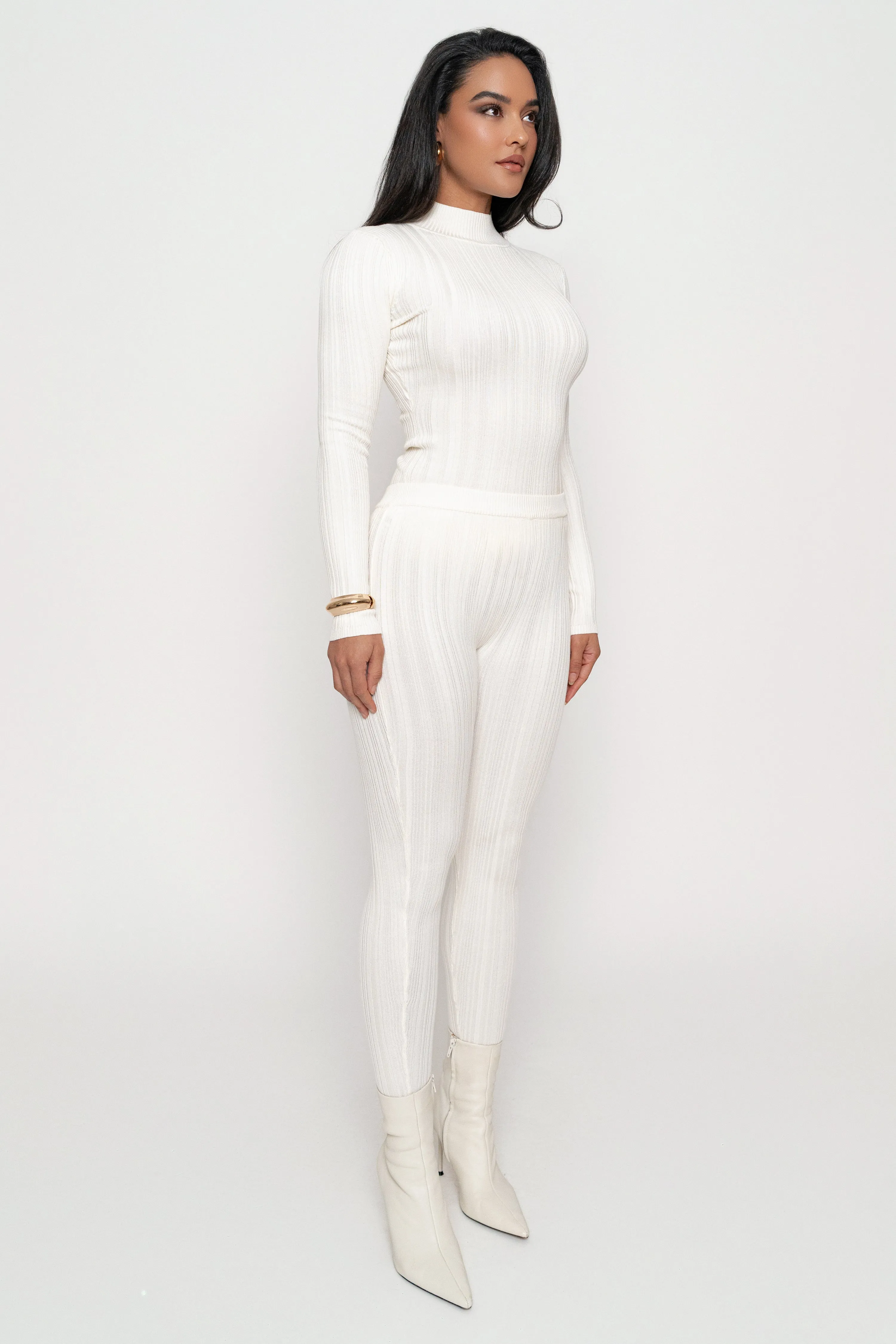 Ivory Ribbed Mock Neck Top