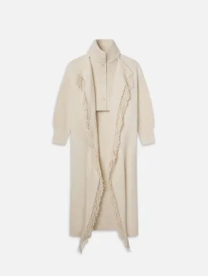 Jacquard Fringe Coat -- Stone