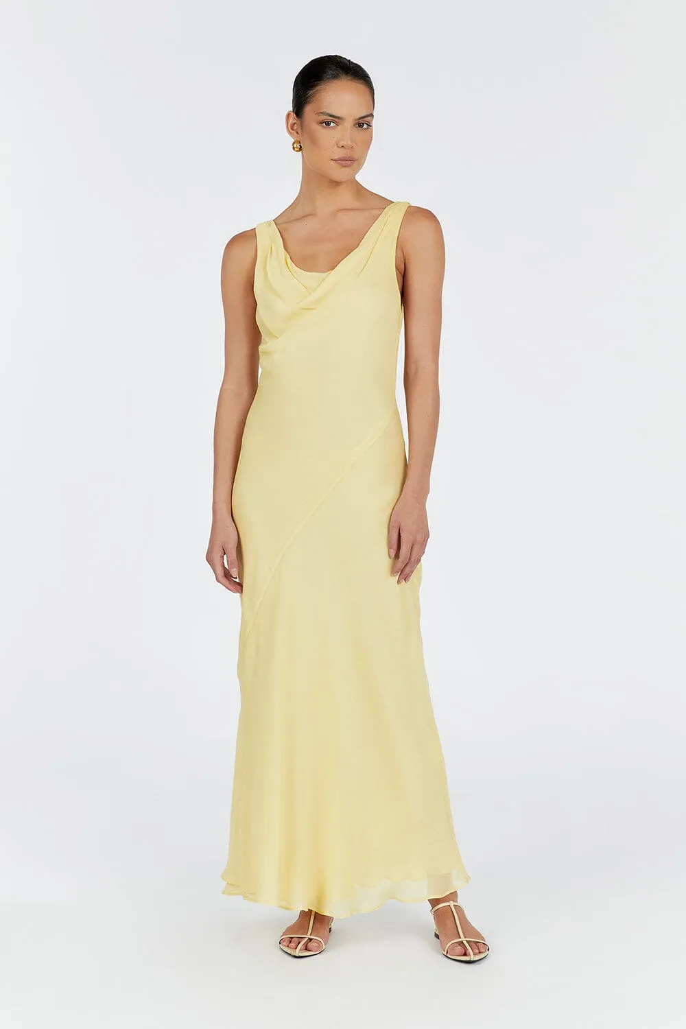 JOHNNY LEMON COWL NECK MIDI DRESS