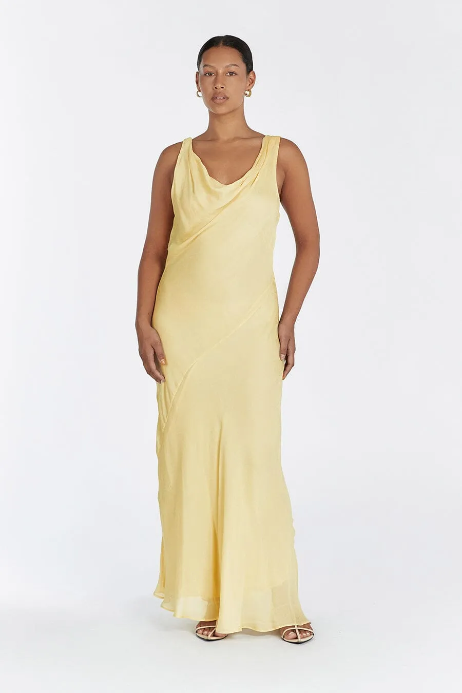 JOHNNY LEMON COWL NECK MIDI DRESS