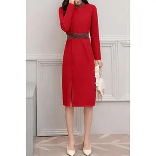 Ketty More Women Long Sleeve Solid Color Slim Dress-KMWDC2522