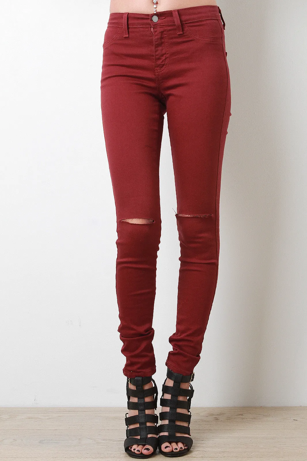 Knee Slit Skinny Pants