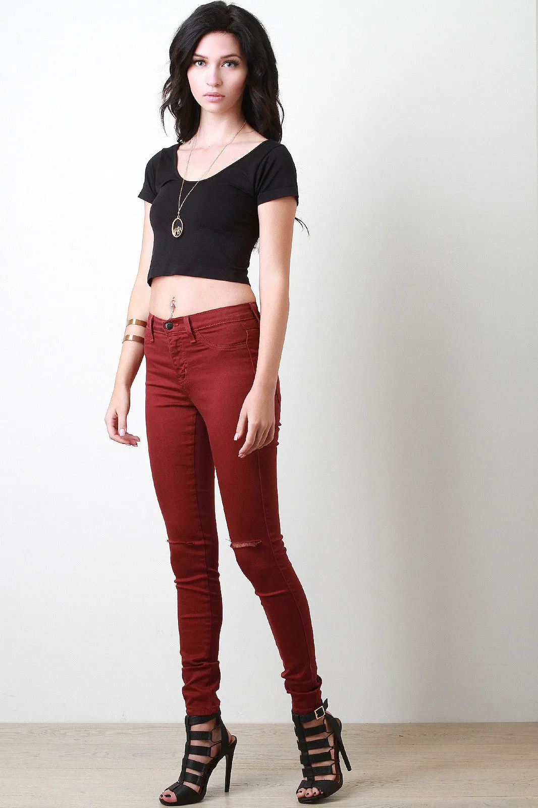 Knee Slit Skinny Pants