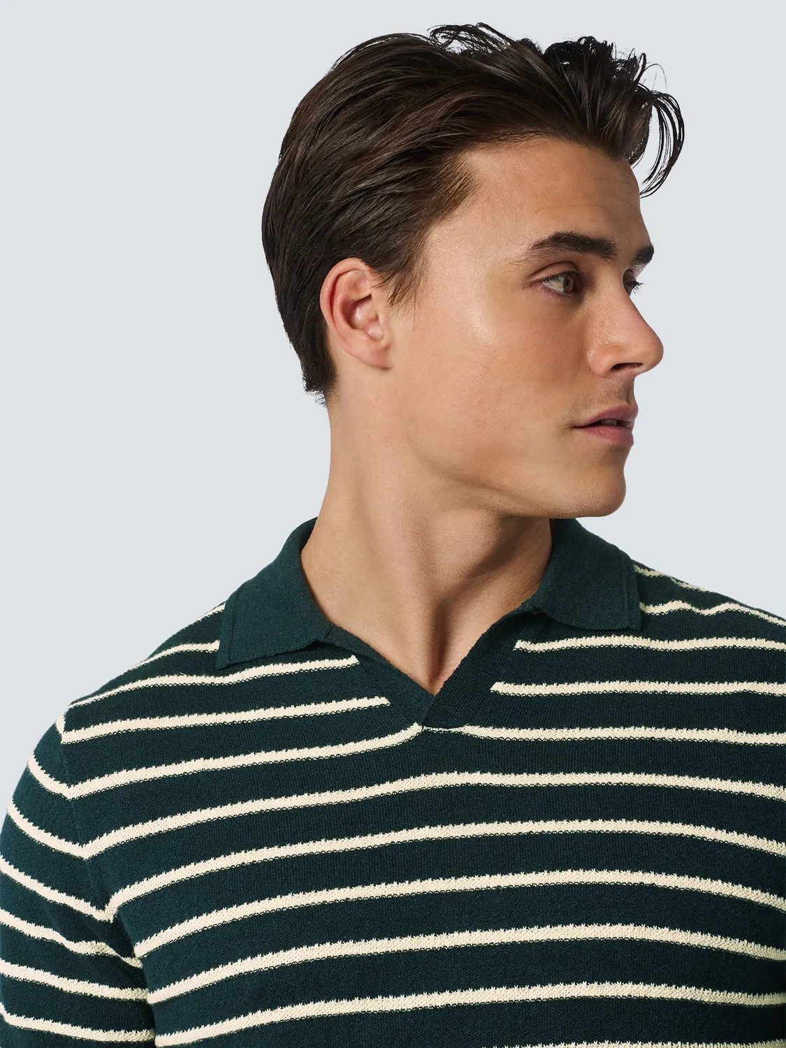 Knitted striped polo linen mix | Night