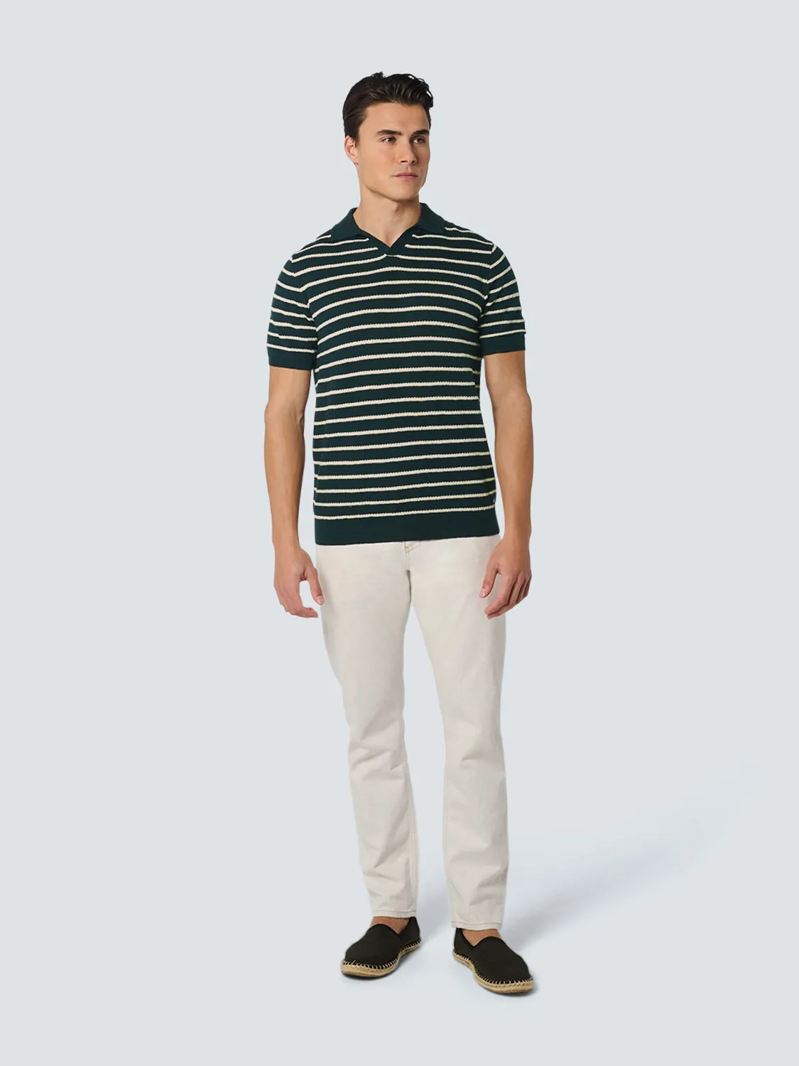 Knitted striped polo linen mix | Night