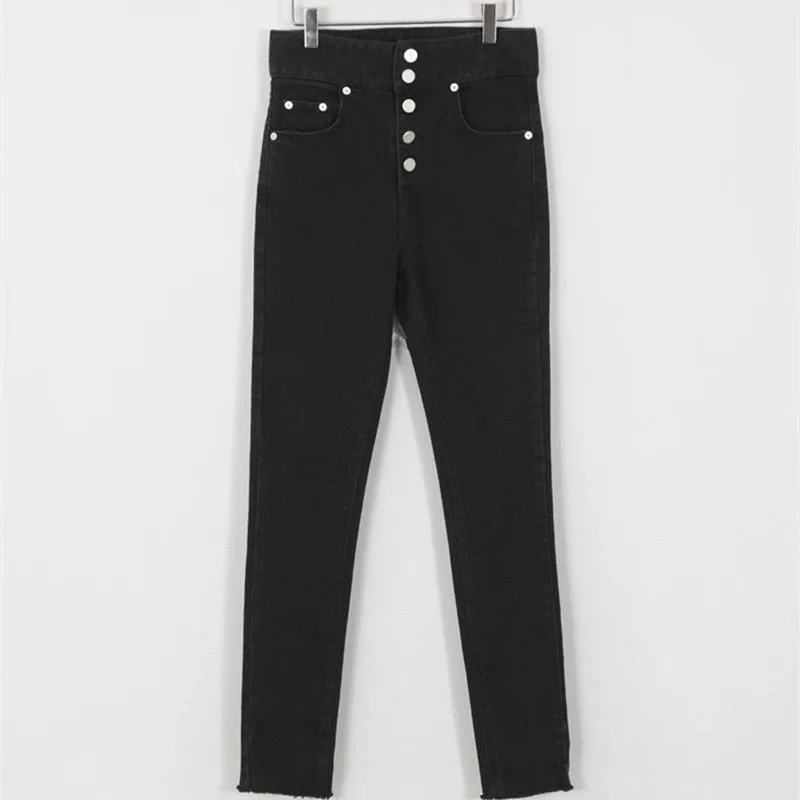 [Korean Style] Audre Button High Rise Skinny Jeans