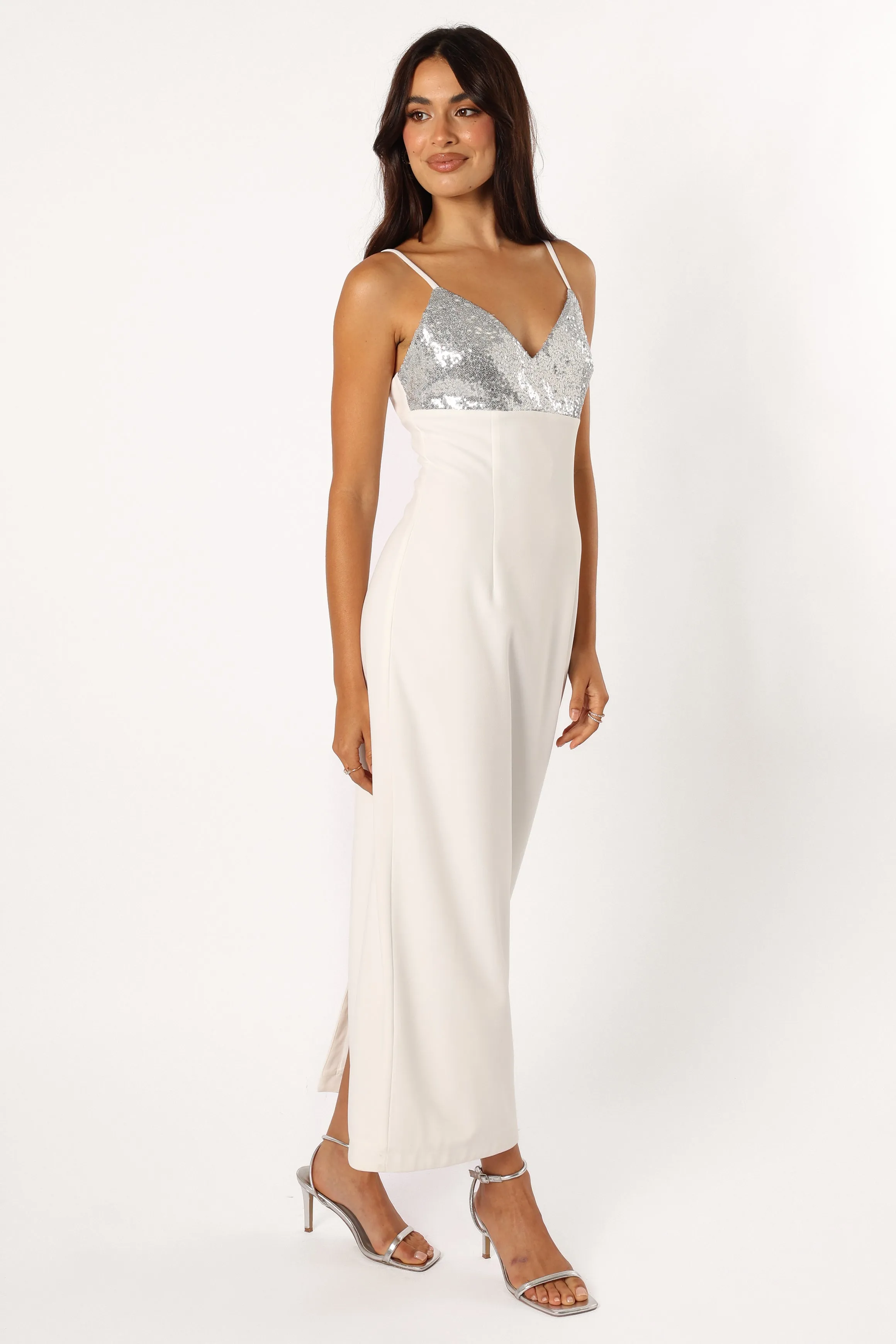 Kylie Slip Dress - White Silver