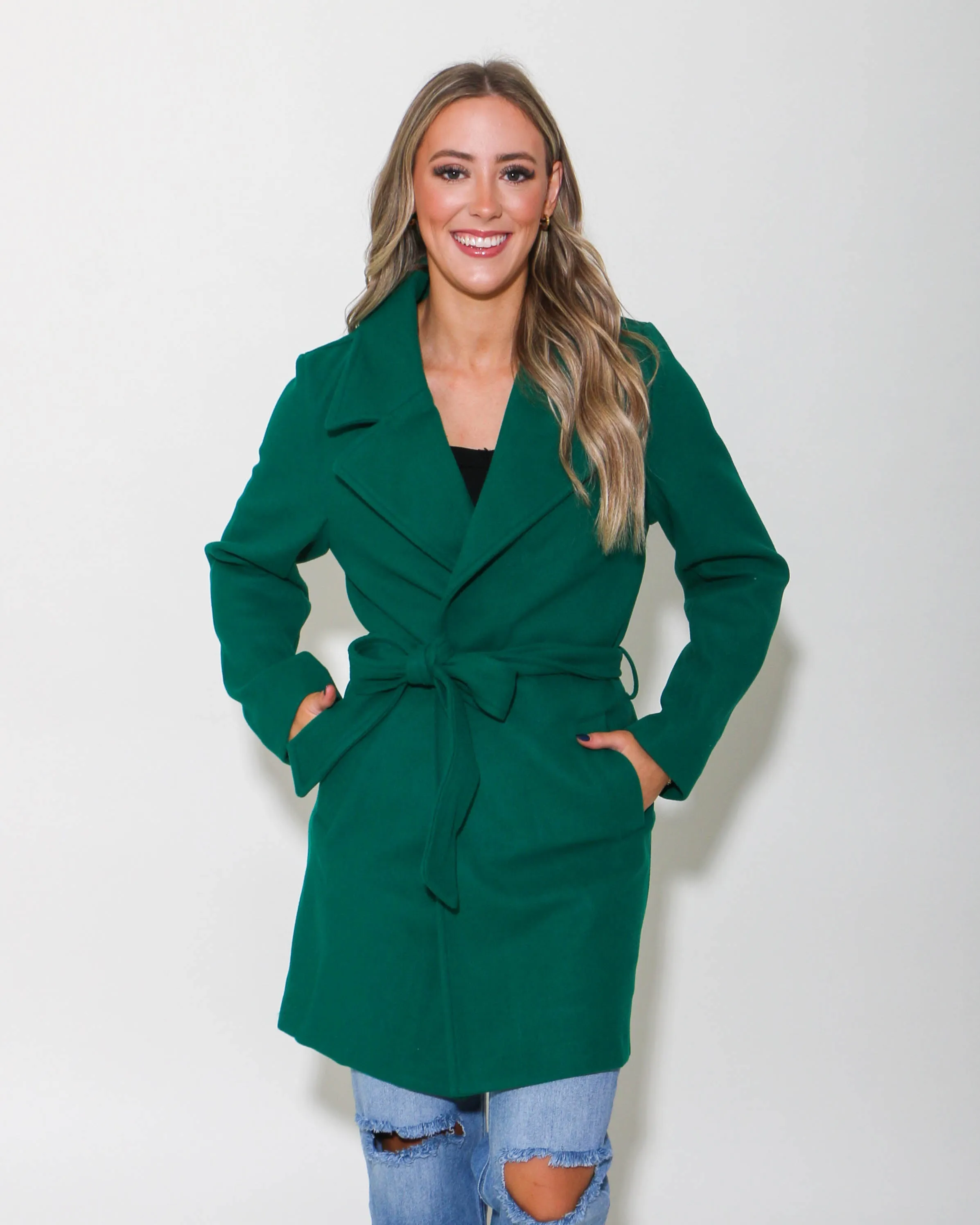 Lapel Collared Trench Coat in Green