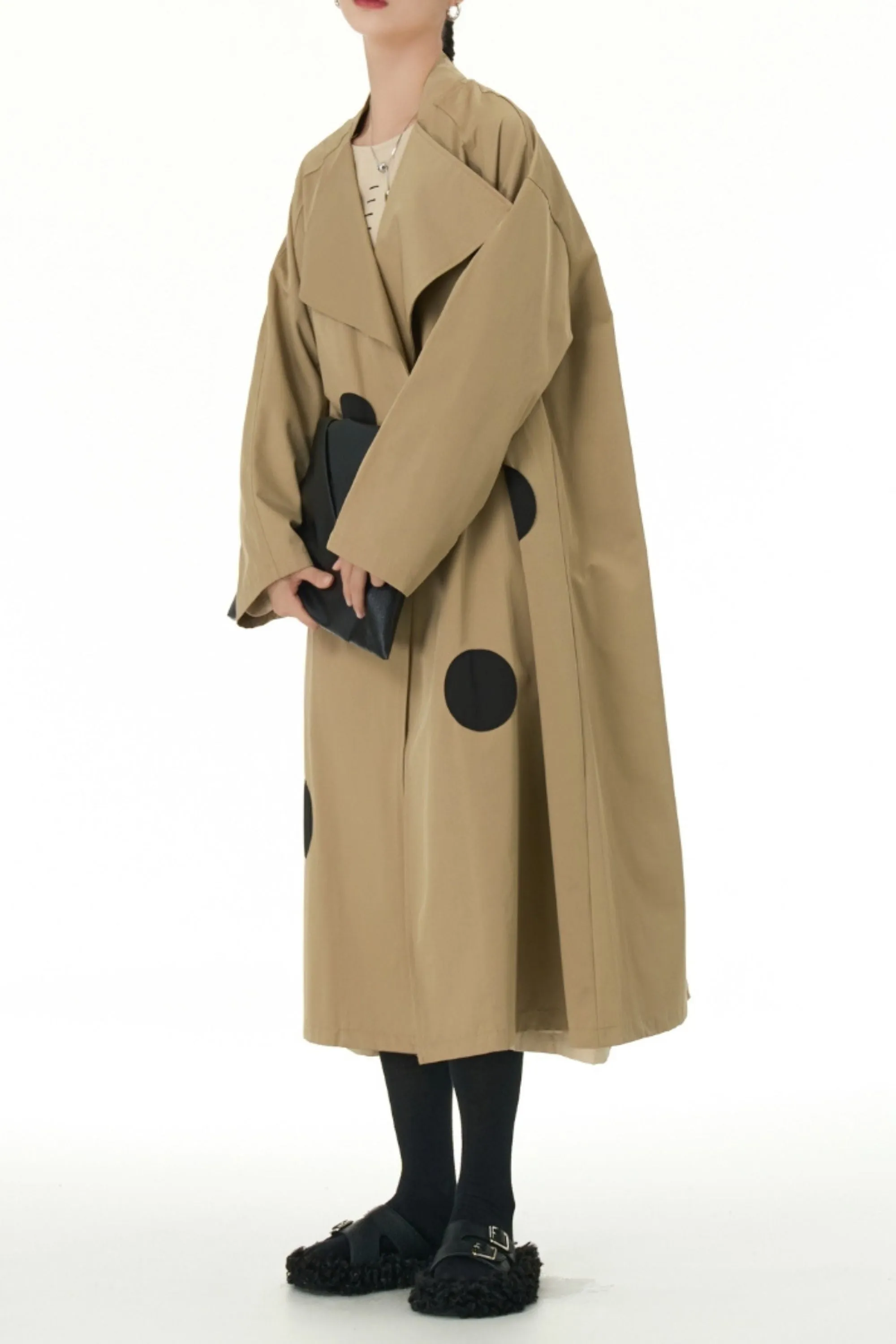 Light Brown Trench Coat With Patch Polka Dot