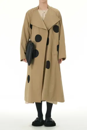 Light Brown Trench Coat With Patch Polka Dot