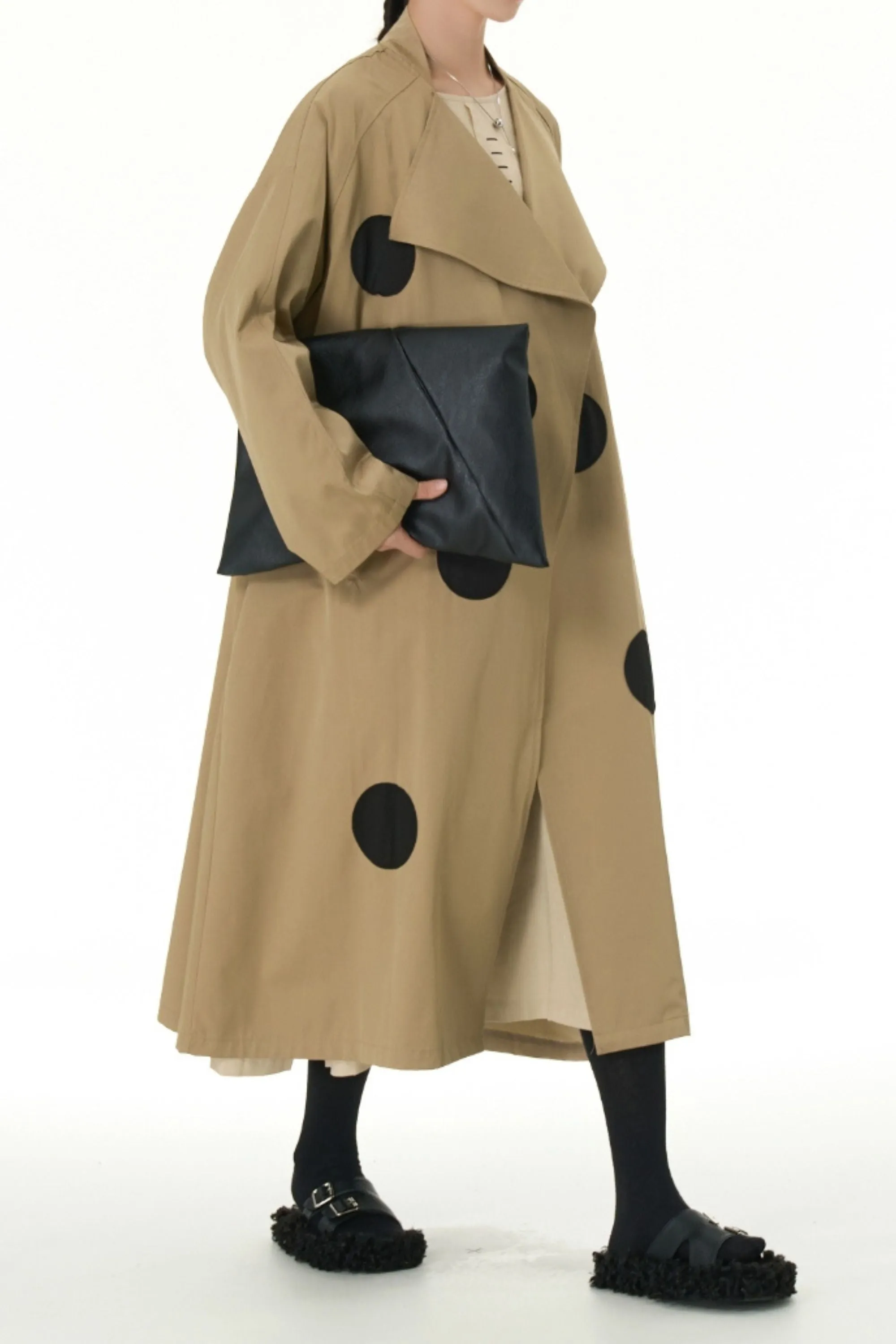 Light Brown Trench Coat With Patch Polka Dot