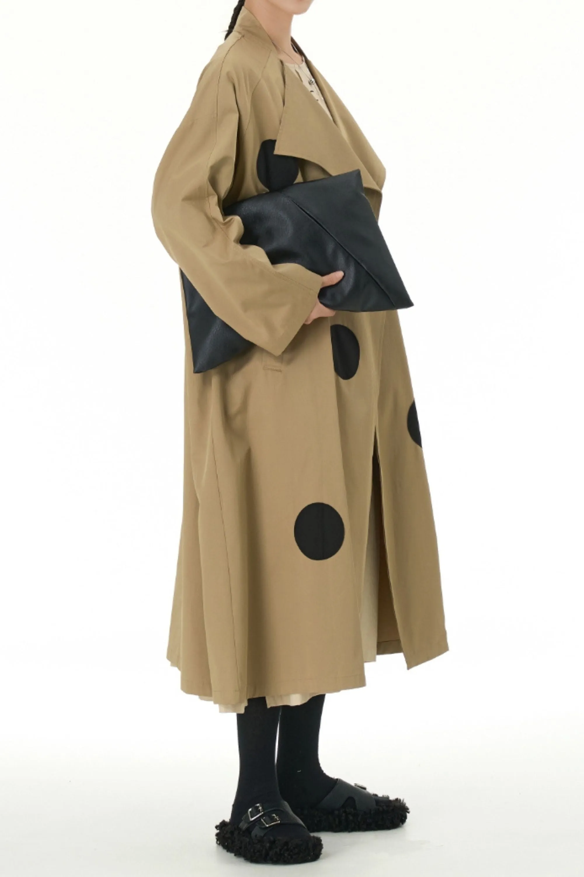 Light Brown Trench Coat With Patch Polka Dot