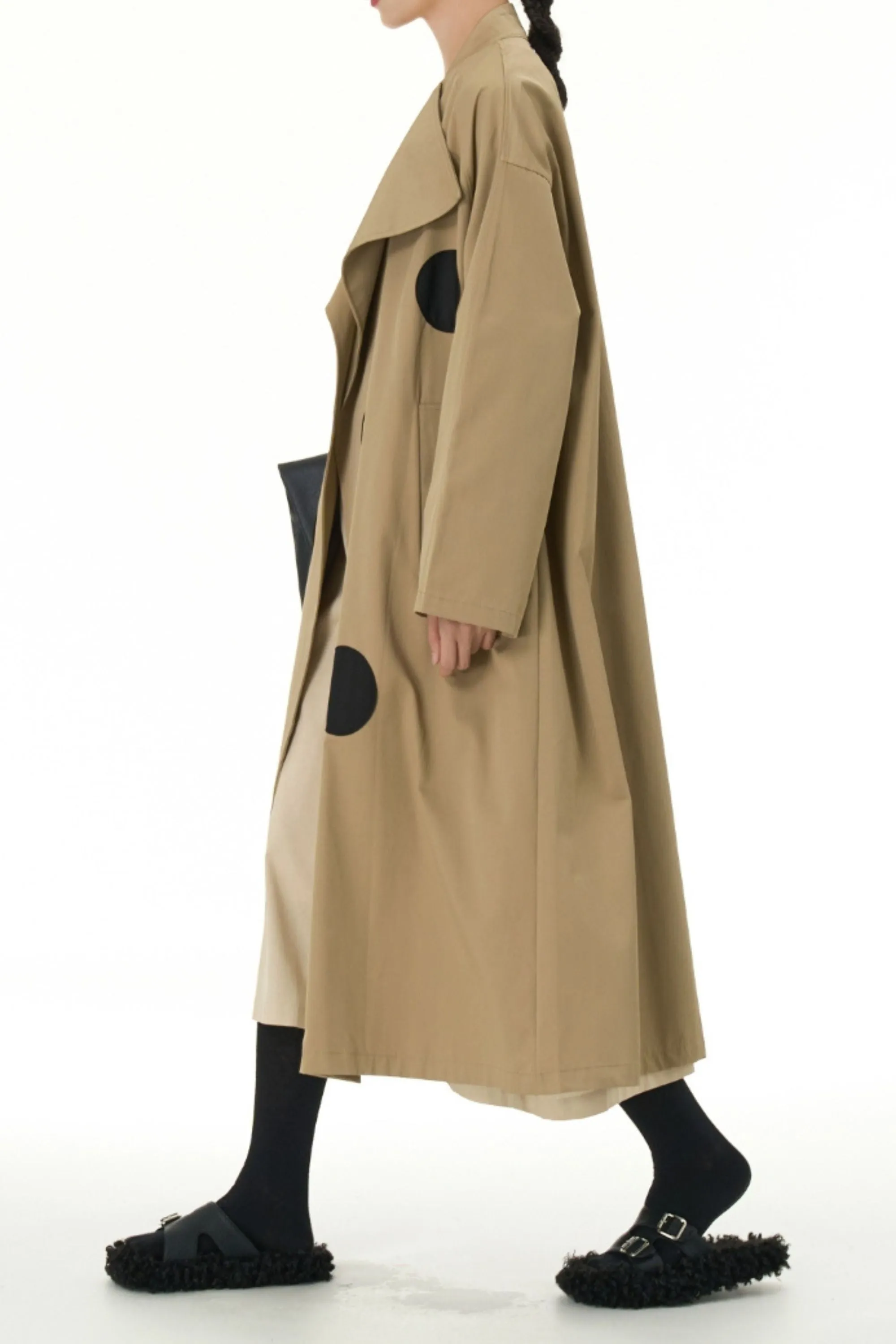 Light Brown Trench Coat With Patch Polka Dot