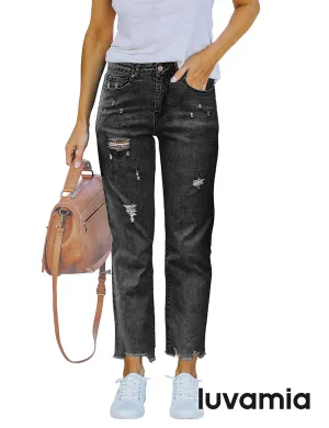 luvamia High Waisted Boyfriend Jeans for Women Ripped Distressed Jeans Slim Straight Leg Denim Pants