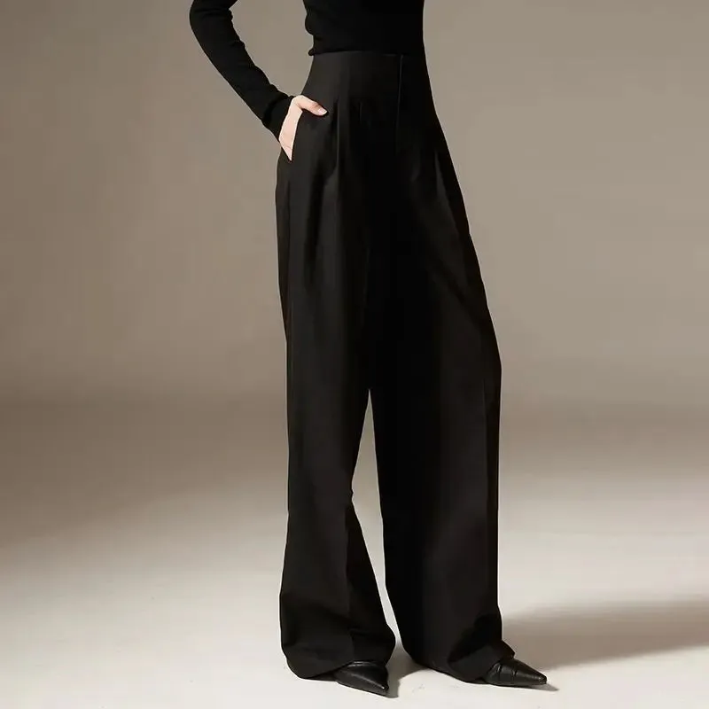 LVSANW 2024 Spring New Pants High Waist Wide Leg Pants Draping Effect Tight Waist Long Pants High-Looking Slide Suit or Women