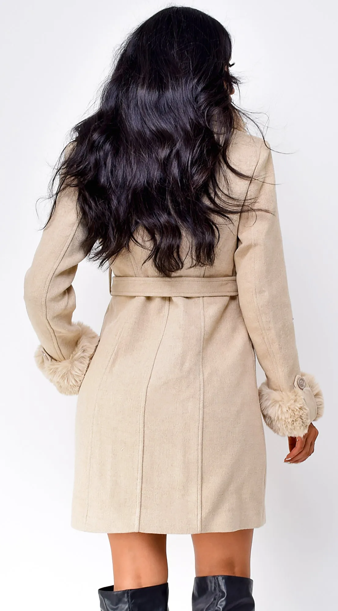 Maisie Belted Faux Fur Coat - Cream