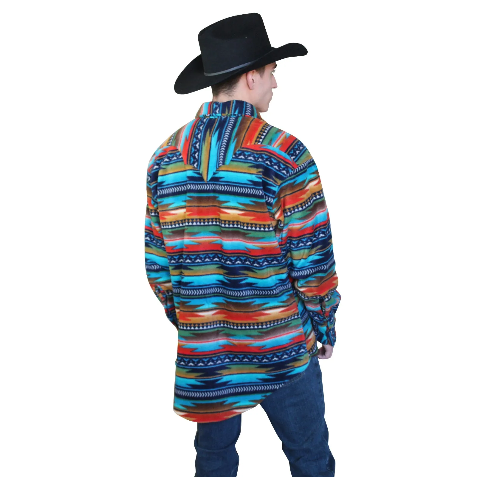 Men's Serape Pattern Fleece Western Shirt in Multi-Color Turquoise