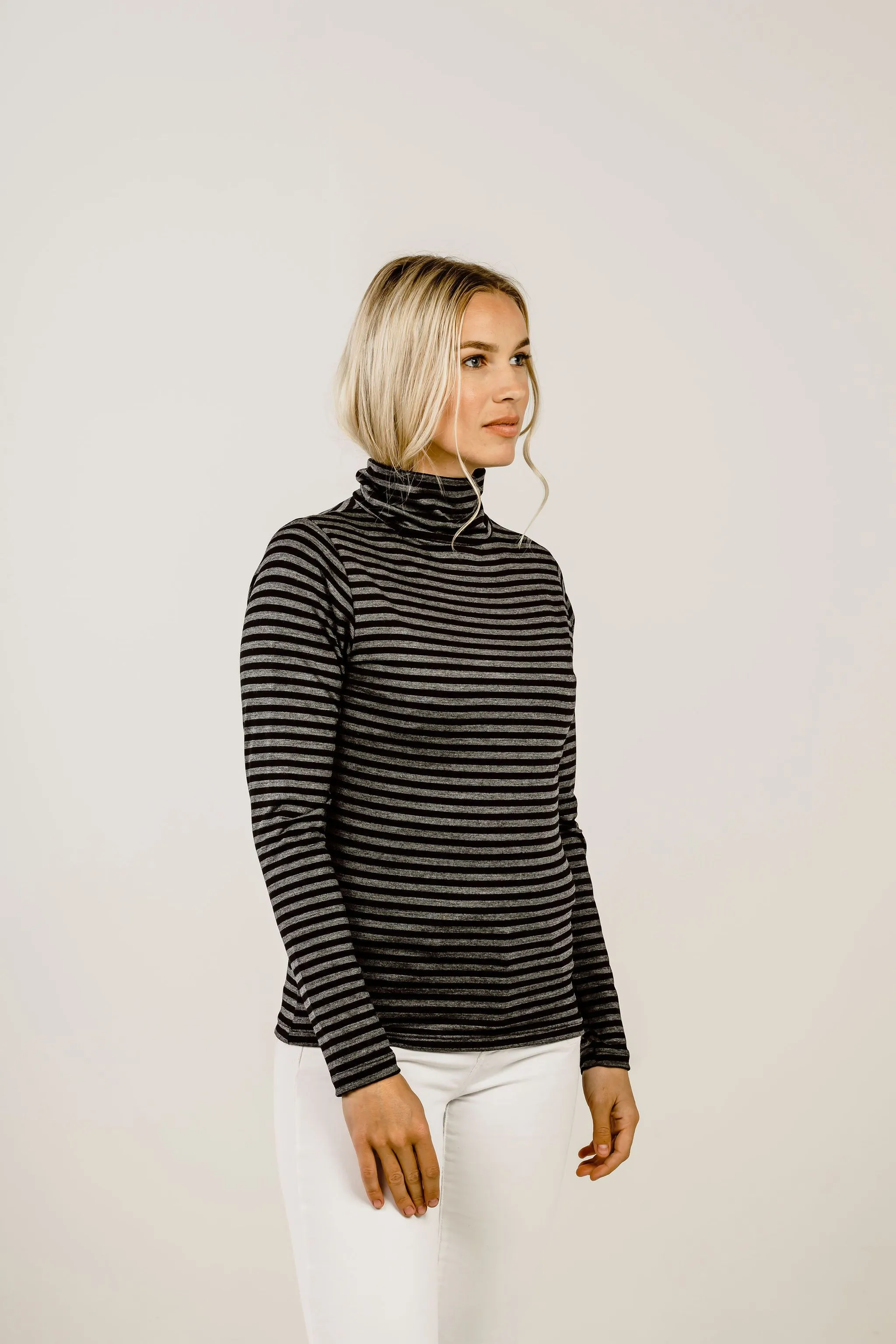 Merino Turtle Neck Striped Top