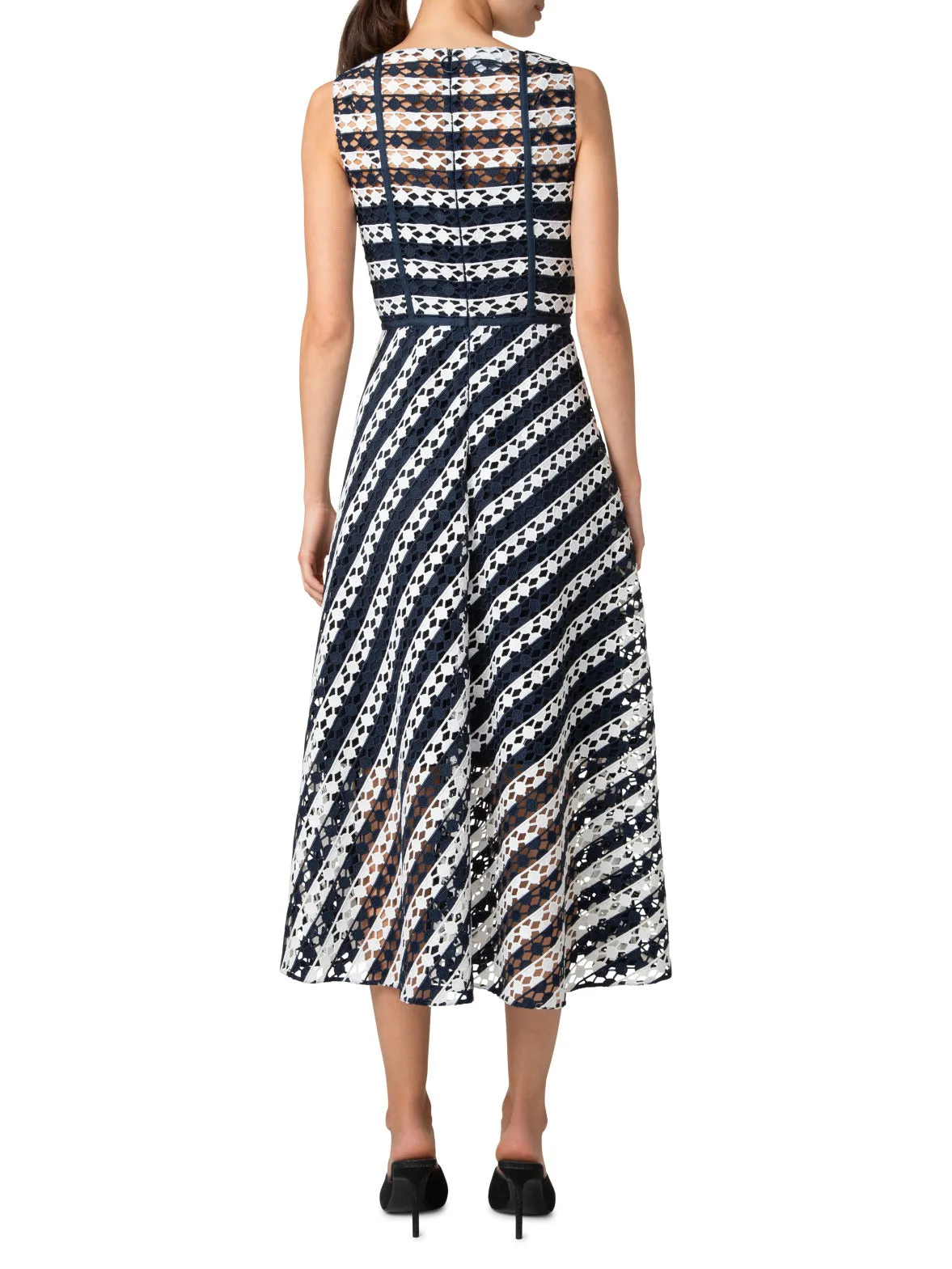 Midi Dress in Stripe Embroidery